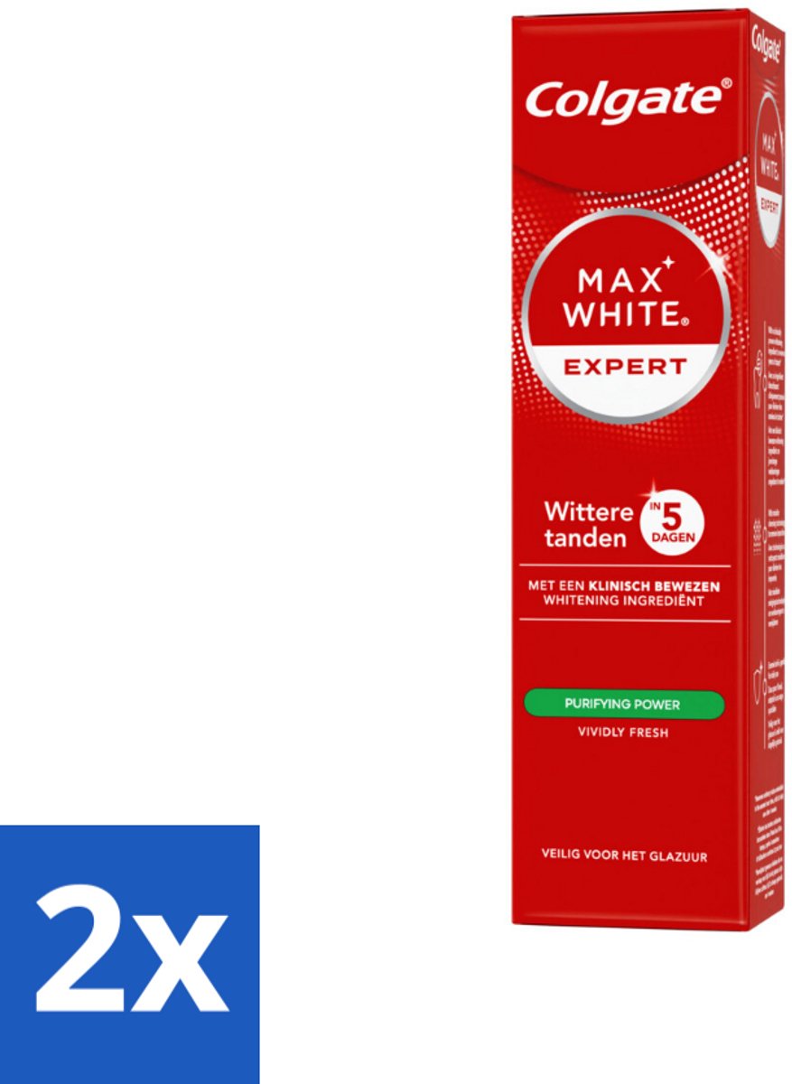 2 x Colgate – Max White Expert Purifying Power – Tandpasta – 75 ml - Tandpasta - Witte Tanden - Glimlach Verhelderen - Waterstofperoxide - Koffie En Thee Vlekken