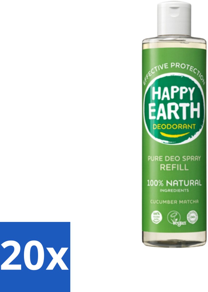 20 x Happy Earth – Deodorant Spray Navulling – 100% Natuurlijk Cucumber Matcha – 300 ml - Deodorant Spray - Natuurlijke Deodorant - Komkommer Matcha - Refill Deodorant - 100% Natuurlijk