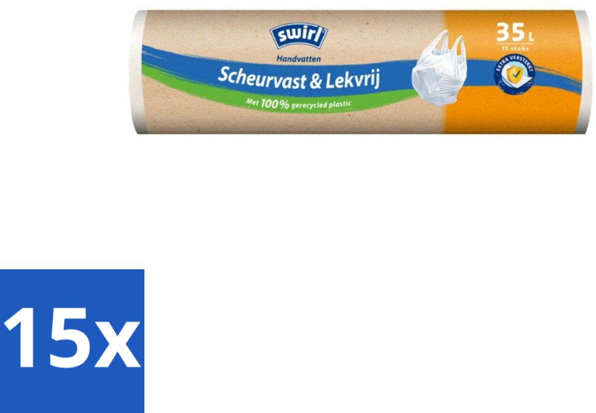 15 x Swirl – Vuilniszakken – 35 L – Handvatten – 15 zakken - Koffie - Koffiezetapparaat - Koffiezetapparaat