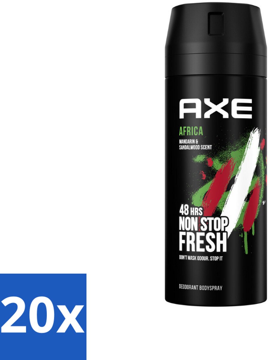 20 x Axe – Deodorant – Africa – 150 ml - Axe Africa Deodorant Bodyspray - Fris Blijven - Geurbescherming - Zink-technologie - 48 Uur Bescherming