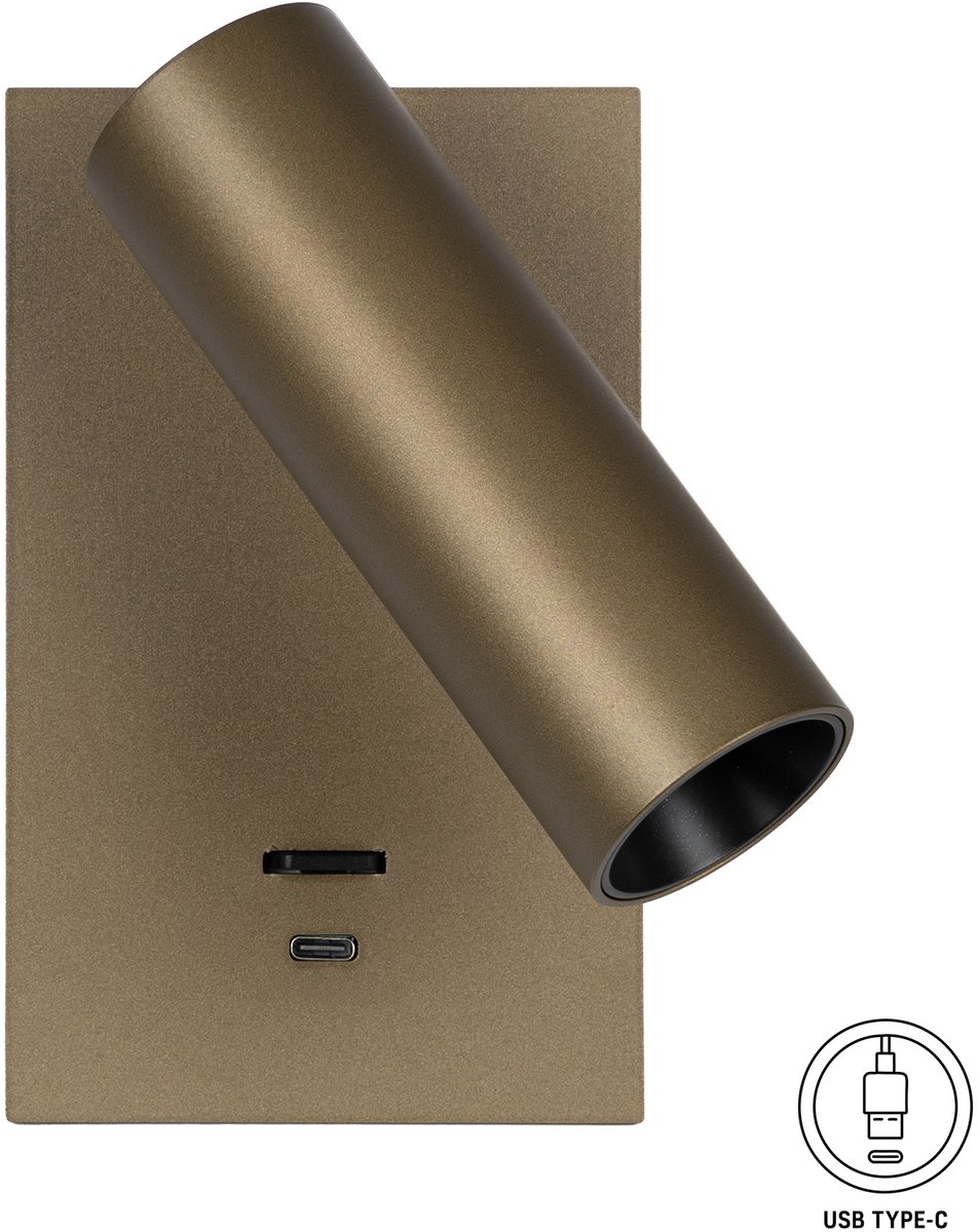 KS Verlichting wandlamp - Elias - bedlampje - richtbaar - schakelaar - brons - GU10 - aluminium