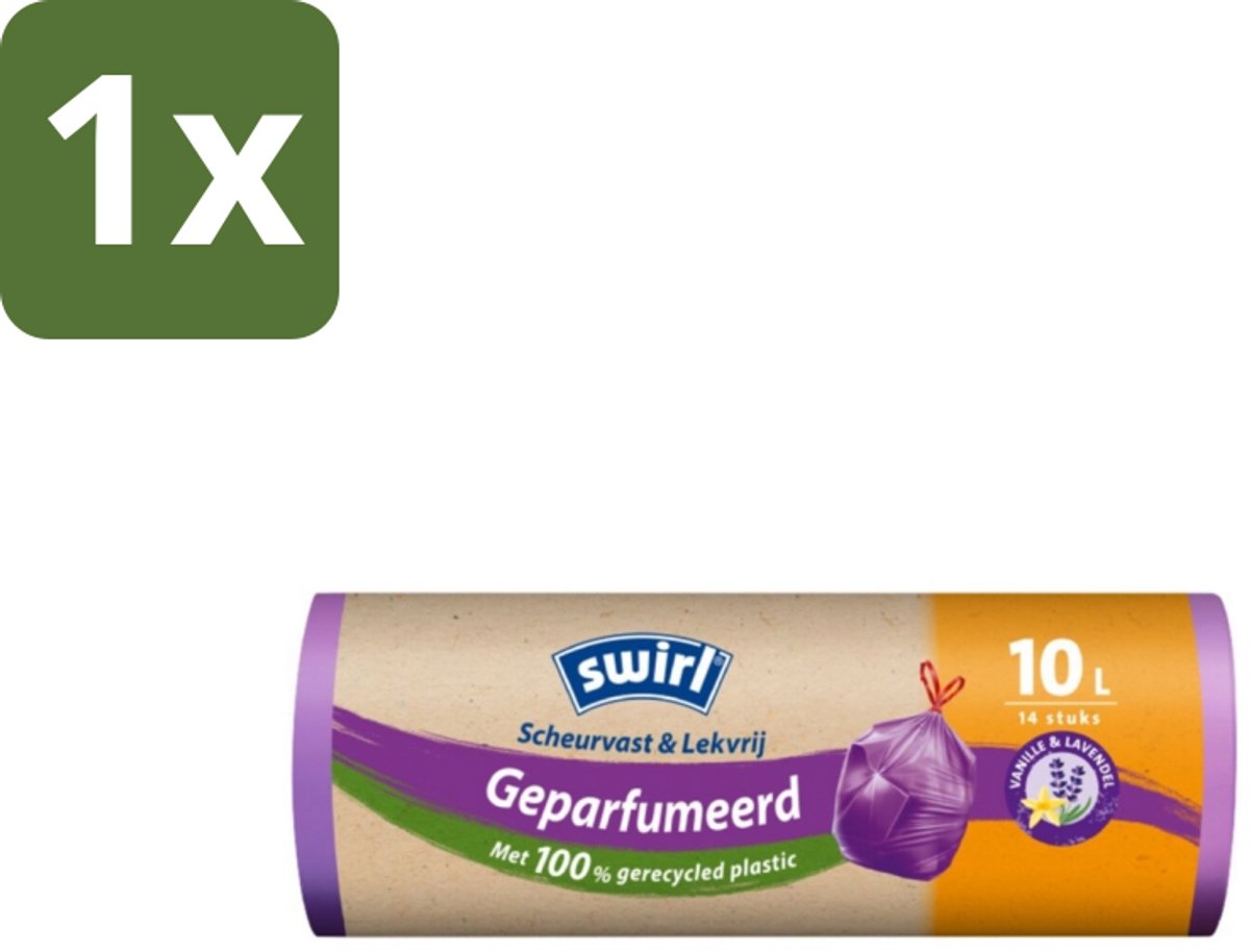 1 x Swirl – Pedaalemmerzakken – Trekband Geparfumeerd Vanille & Lavendel – 10 L – 14 zakken - Koffiezetapparaat