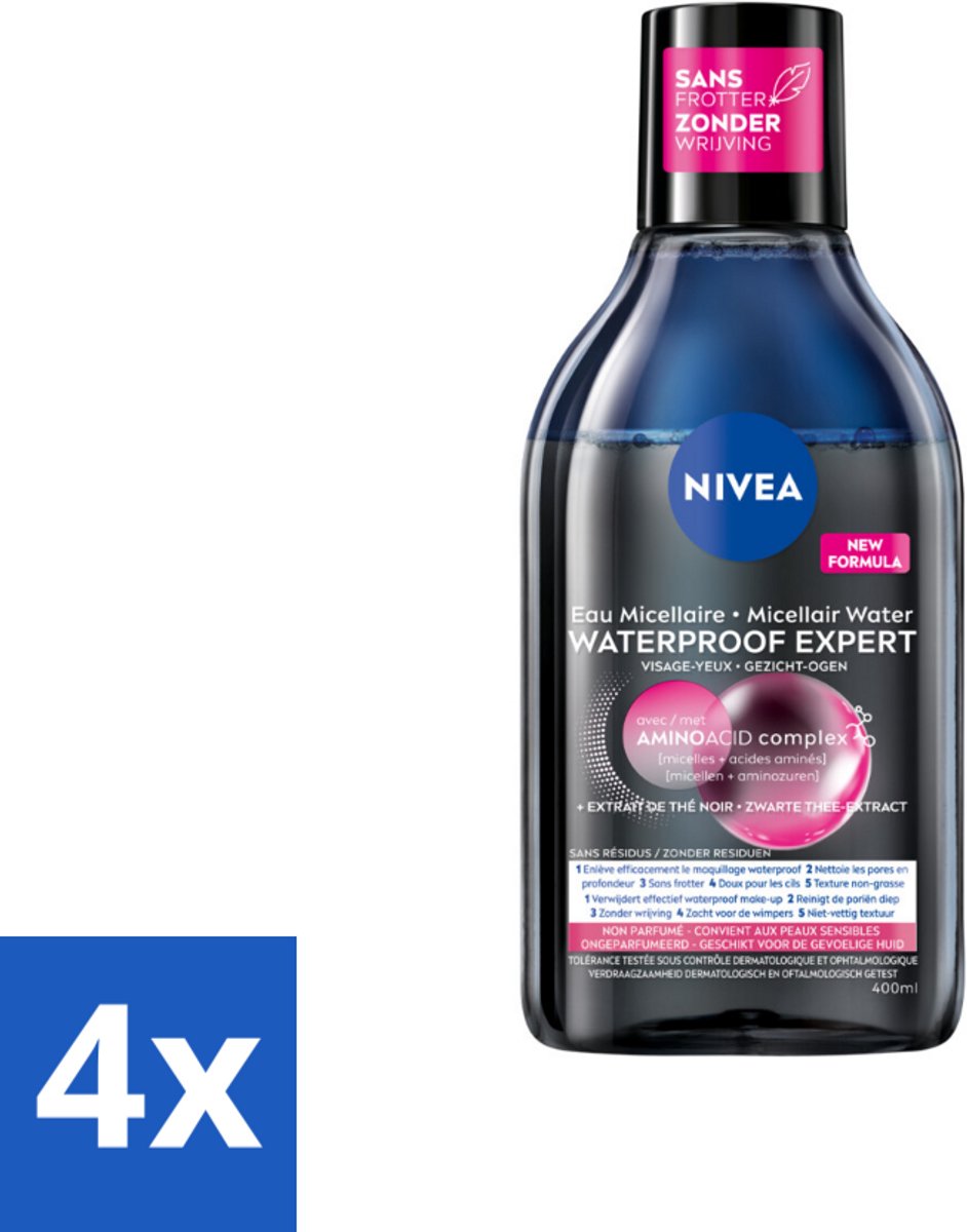 4 x NIVEA – Micellair Reinigingswater – Waterproof Expert – 400 ml - Reiniging Make-up - Make-up Verwijderen - Micellair Water - Huid Reinigen - Waterproof Make-up Verwijderen