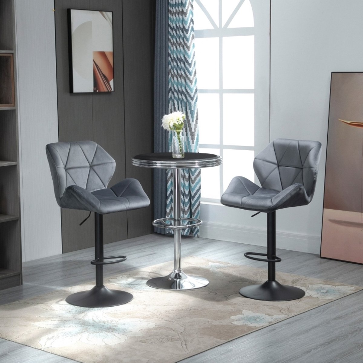 MIVRAY Barkruk Set Van 2 57 X 58 X 97 Tot 117 Cm Verstelbaar En 360 Draaibaar Met Rugleuning En Armleuningen Voor Keuken En Bar Metaal Fluweel Grijs