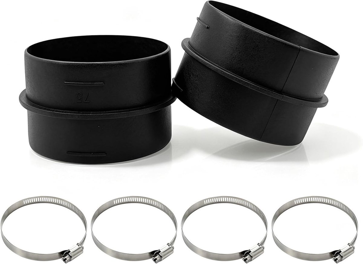 60mm Buiskoppeling Set van 2, Verbinding Sleeve voor Ventilatiebuizen met Rvs Slangklemmen voor Verwarming en Koeling