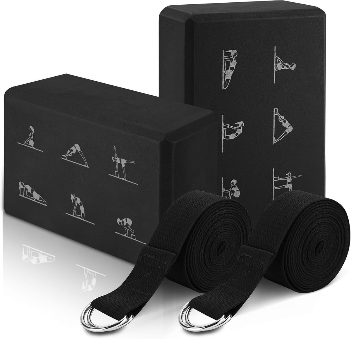 Set van 2 Yoga Blokken met Straps - Hoogwaardige EVA Foam Blokken voor Pilates, Fitness en Gymnastiek - Lichtgewicht en Antislip voor Optimale Ondersteuning en Stretching