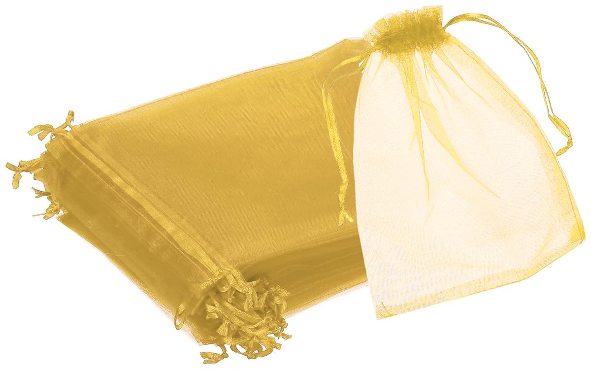 Elzusha - Organza Tassen 15 x 20 cm - Transparante Zakjes met Trekkoord voor Cadeaus en Sieraden - Set van 25 (Goud)