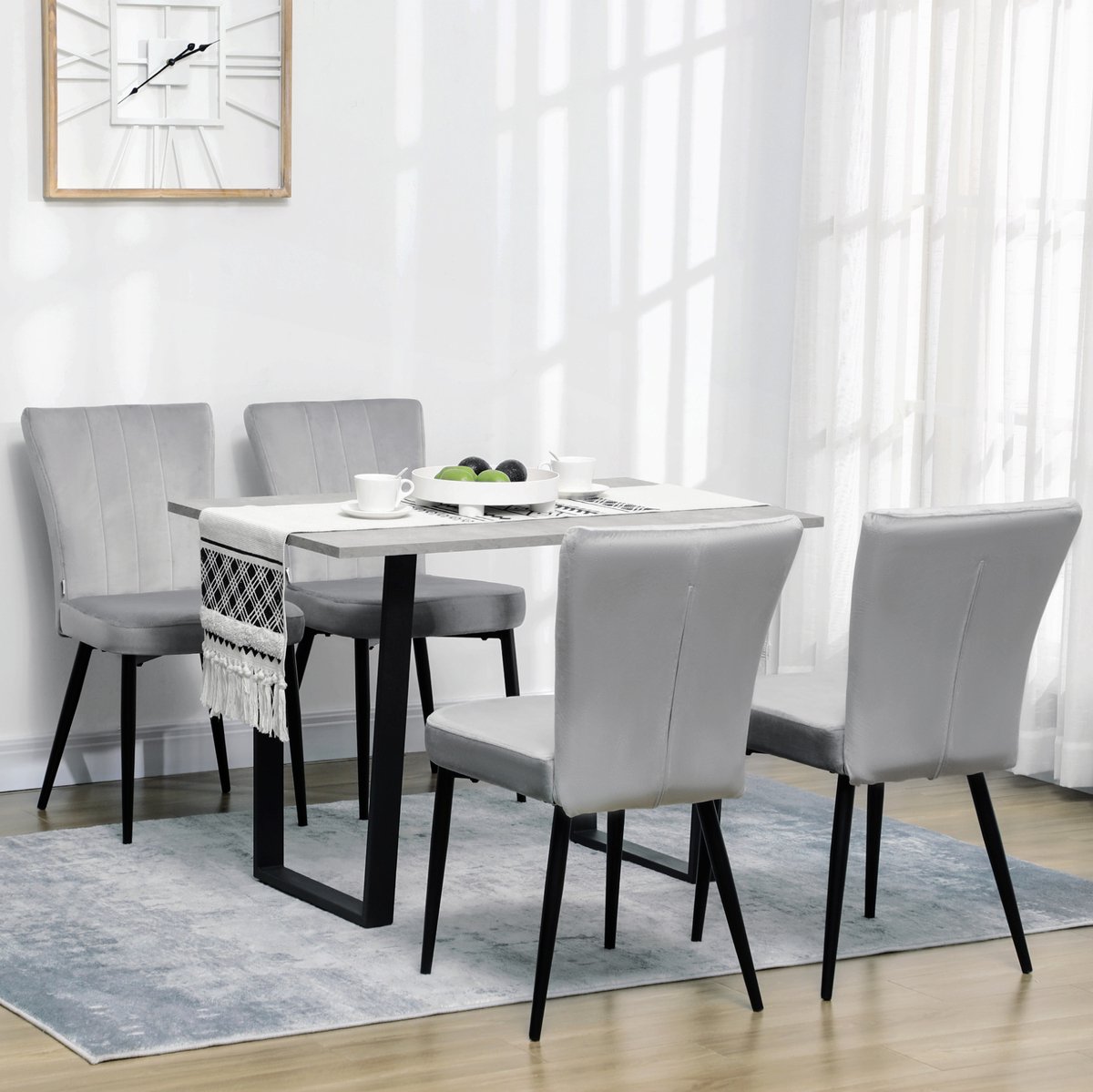 MIVRAY Eetkamerstoel Set Van 4 - Moderne Gestikte Rugleuning - Voor Eetkamer, Keuken En Kantoor - Velvet Look - Grijs