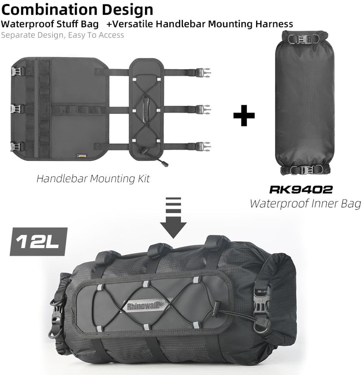 Elzusha - Waterdichte Fiets Handlebar Bag met Removable Holder, 12L
