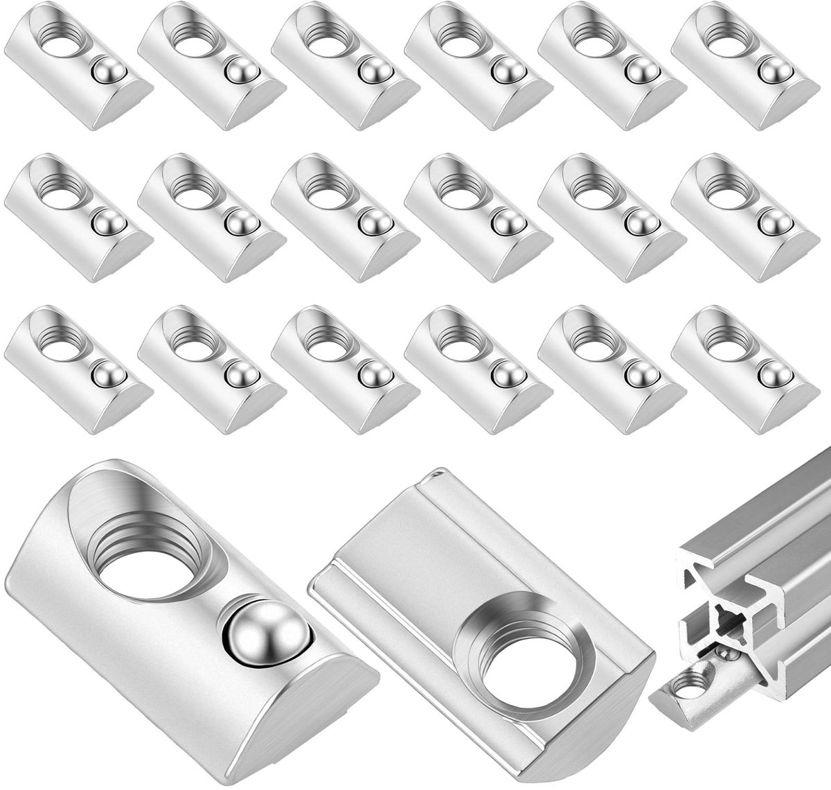 Elzusha - 20 Stuks Groefmoeren M8 met Bal - T-Groefmoeren voor Aluminium Profiel