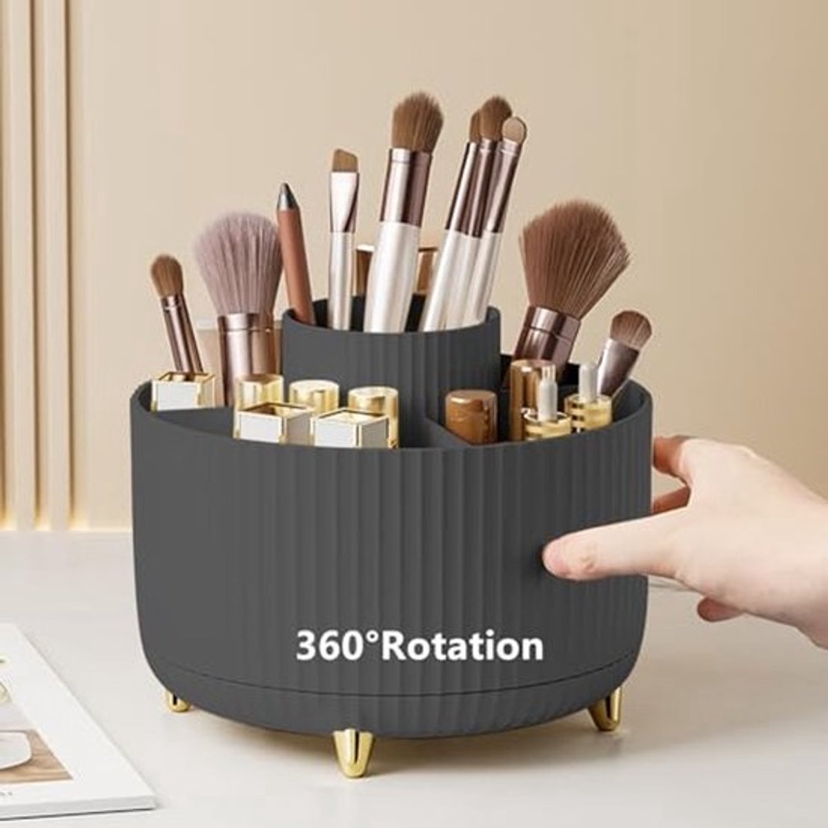 360 Graden Roterende Make-up Organizer met 5 Sleuven - Afneembare Borstelhouder voor Cosmetica en Bureau