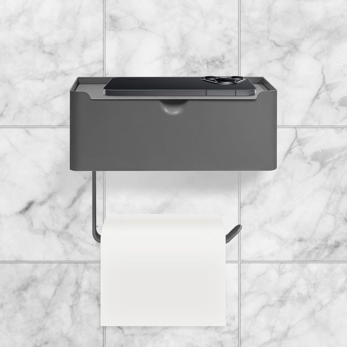 Toiletpapierhouder met Opbergcompartiment en Deksel - Zelfklevende en Te Boren Toiletpapierhouder met Haken - Badkameraccessoires voor Efficiënte Ruimtebesparing en Organisatie