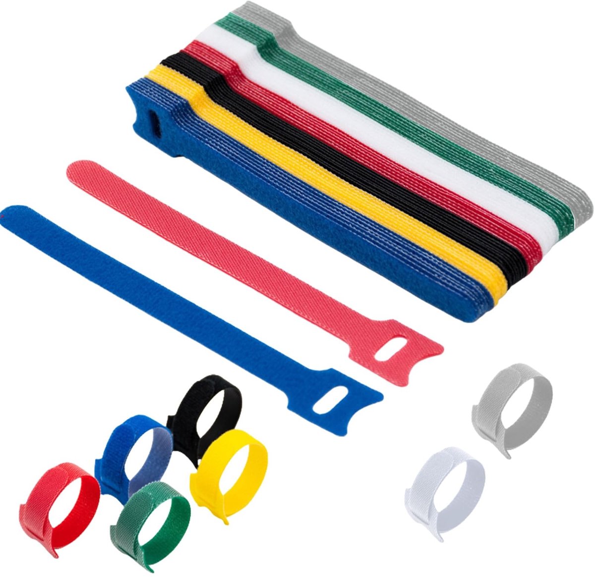 Elzusha - 150 Herbruikbare Klittenband Kabelbinders in Diverse Kleuren