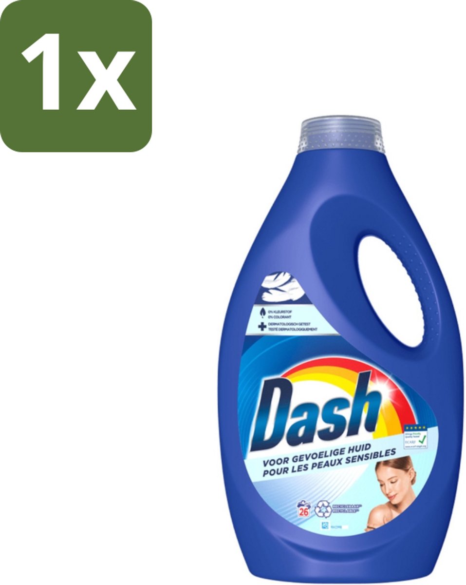 Dash Sensitive - Vloeibaar Wasmiddel - Voor Gevoelige Huid - Witte en Gekleurde Was - 26 Wasbeurten - 1 stuk