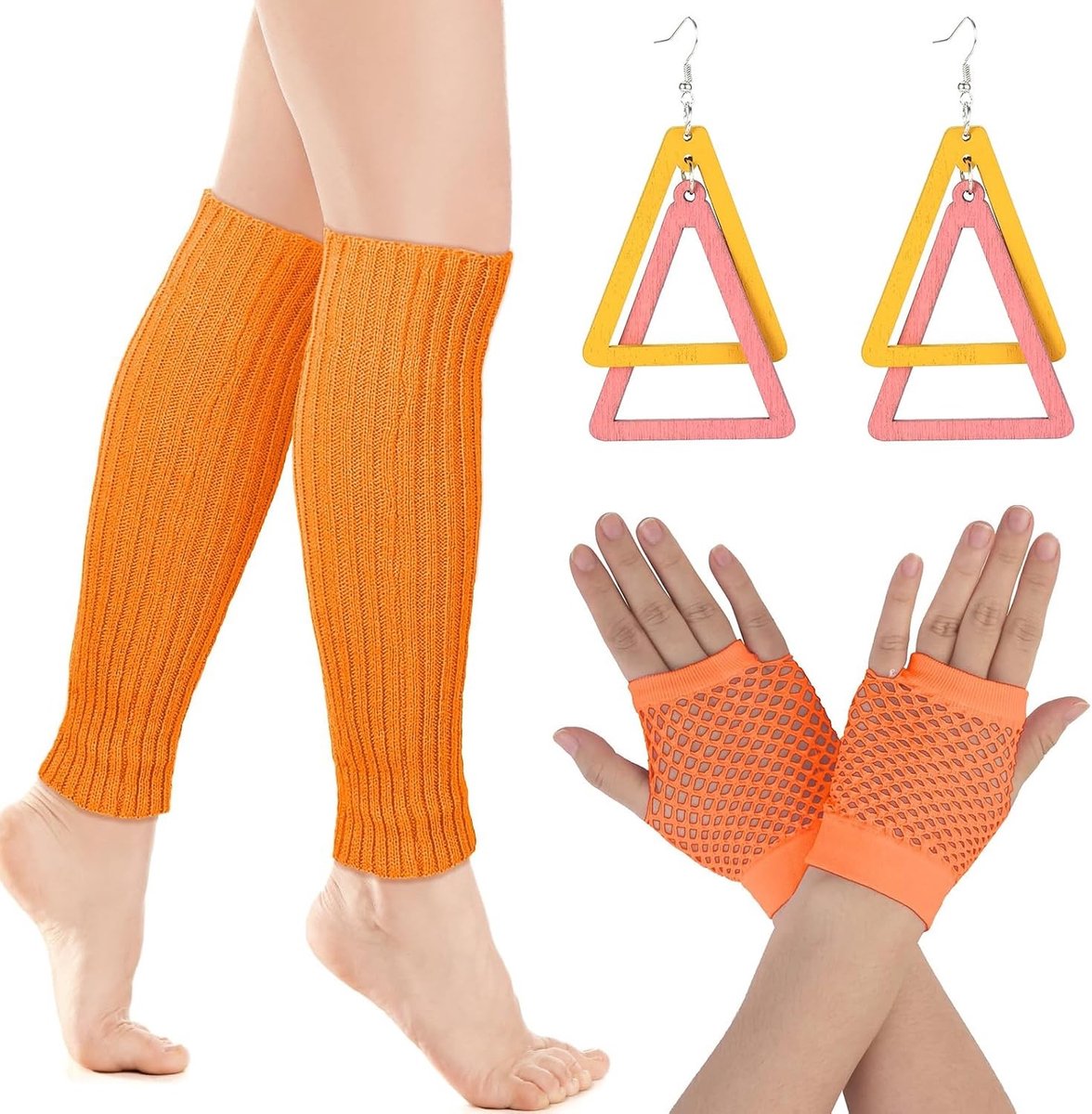 Neon Handschoenen en Ribbelsokken Set van 3 voor 80s Themafeest en Kostuumaccessoires