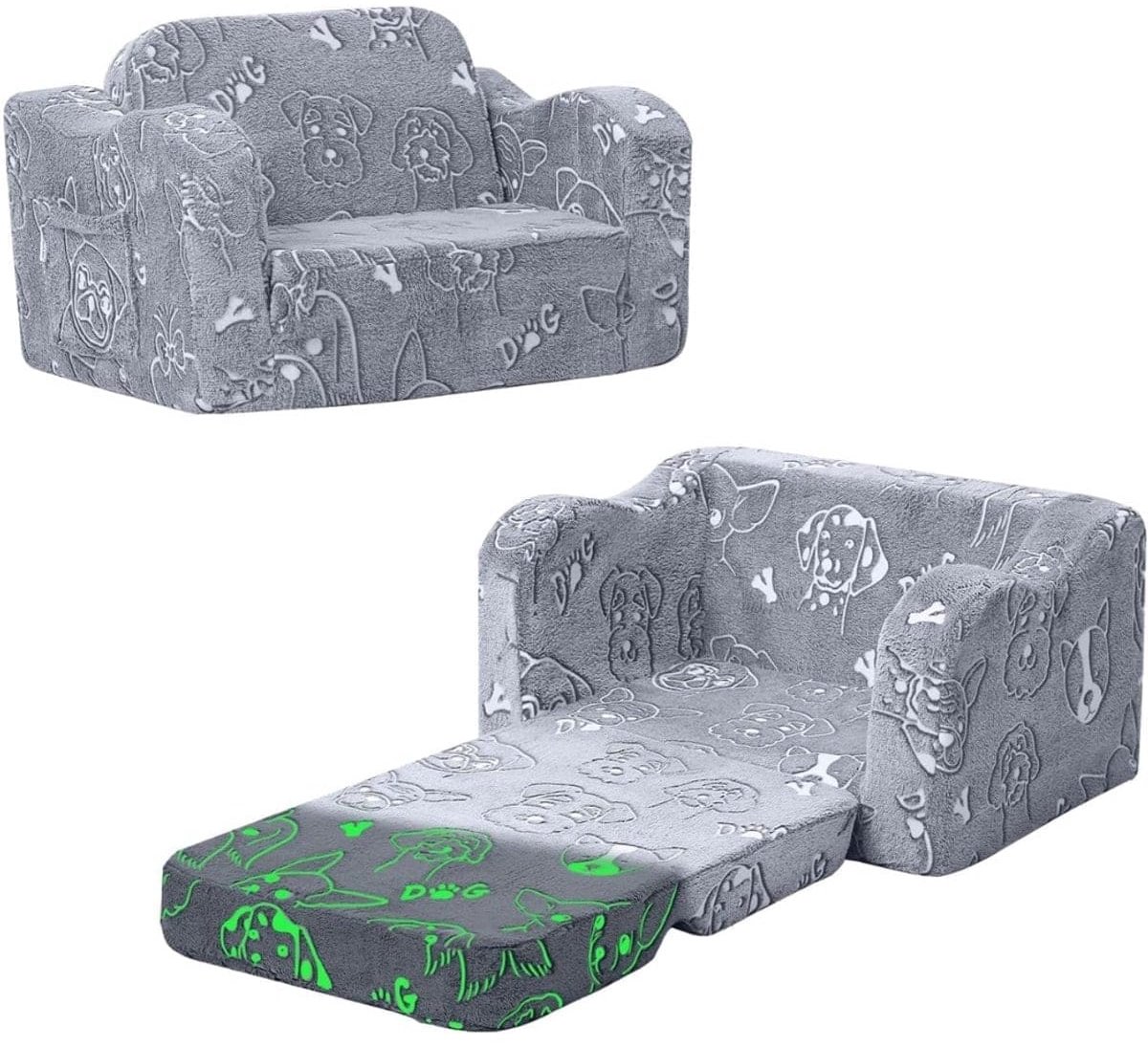 Klarven® Kindersofa Grijs - 2-in-1 Zit- en Slaapfunctie - Opvouwbaar en Compact, Zachte Bekleding voor Peuters en Kinderen - B 65 x D 32 x H 104 cm