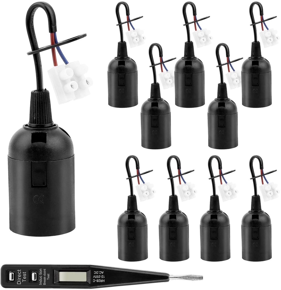 MXTIMWAN 10 stuks lamphouder E27, vervangende fitting renovatiefitting, 4A 250V bouwfitting met VDE-spanningszoeker - ShopVlot