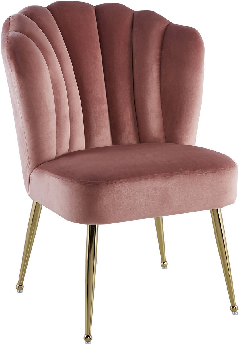 Padiro schelpfauteuil - roze - fluweel - ijzeren onderstel - zonder armleuningen - hotel chique