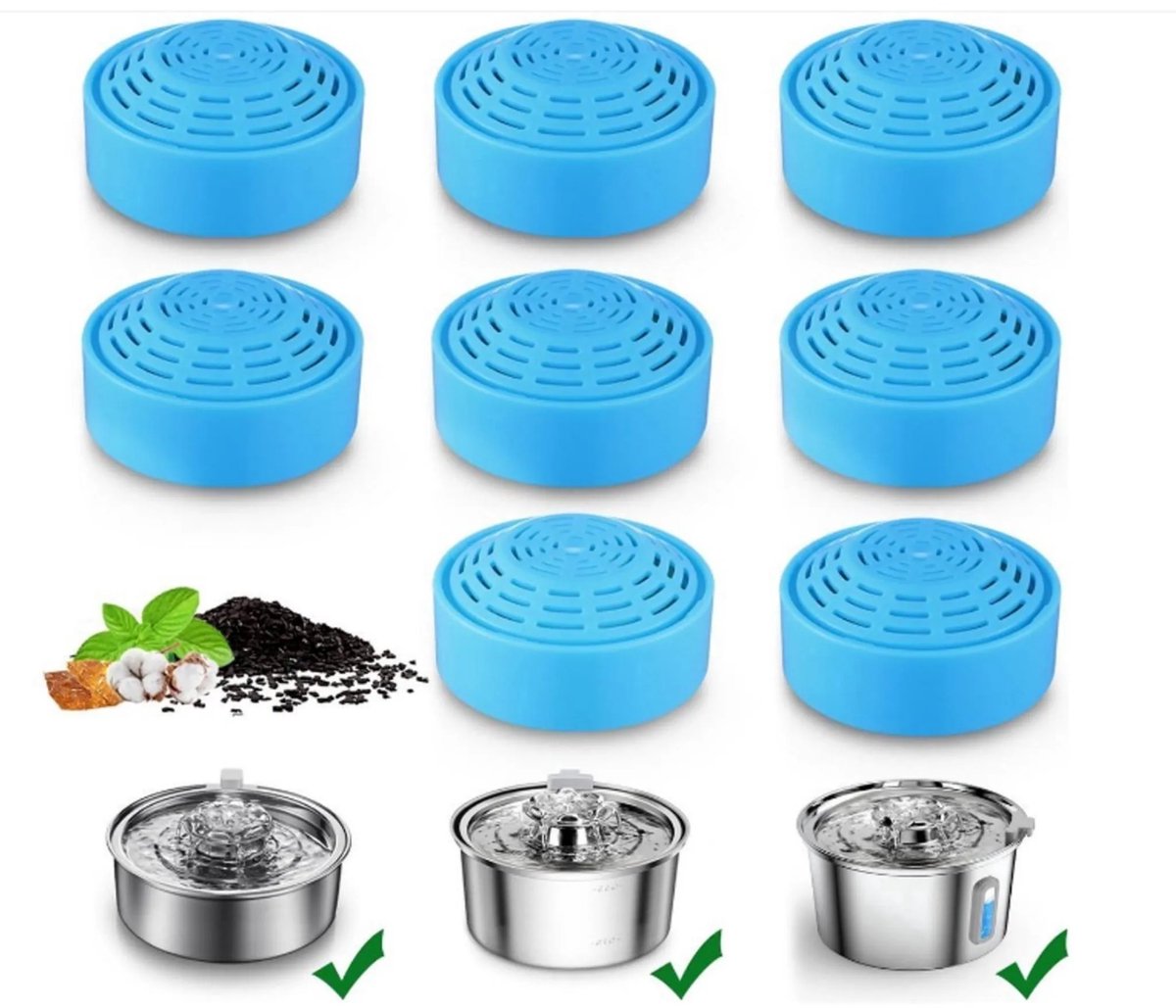 Drinkfontein Filters-Kattenfontein filters-Catit filter-Navulling-Vervangingsfilter-Actief koolstoffilter-Geschikt voor honden en katten-voor 2,0L/67oz Automatische Waterdispenser voor Huisdieren-8 pakjes