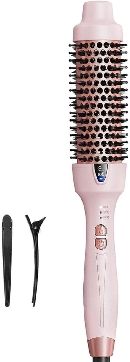 Klarven® Warmteborstel Roze - Ionische Verwarmde Haarborstel - 3 Warmtestanden voor Volume en Zachte Golven - Pluizremmend - 38 mm, B 6 x D 6 x H 32 cm
