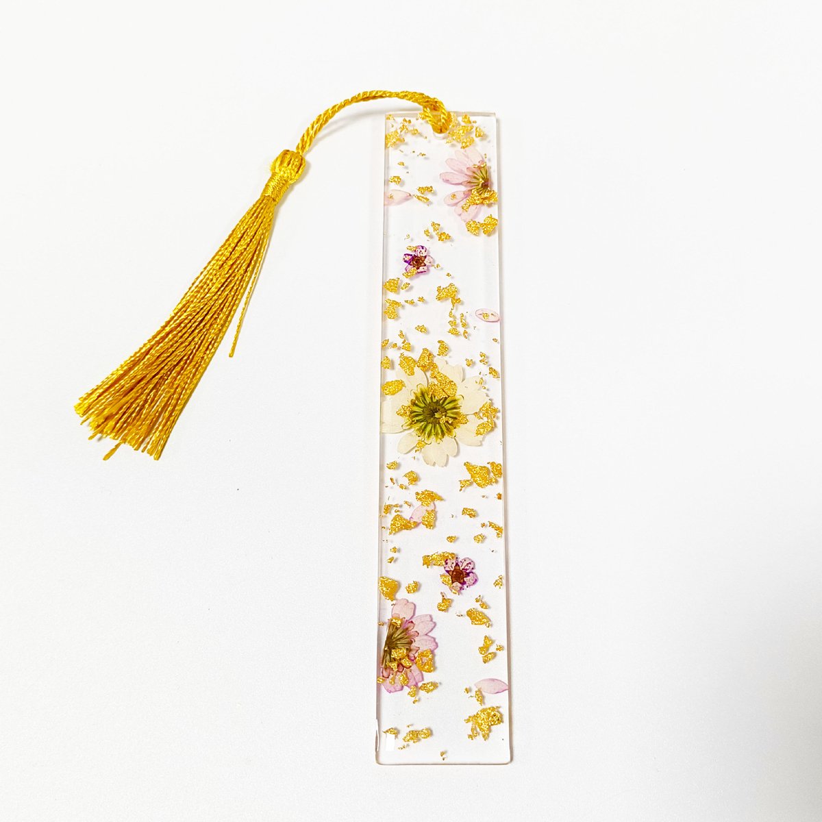 Set van 5 Transparante Acryl Boekenleggers met Echte Gedroogde Bloemen en Kwastje, 14 x 2,5 cm met 0,3 cm Dikte, Handgemaakte Duurzame Leestool voor Boekenliefhebbers, Studenten en Lezers -11