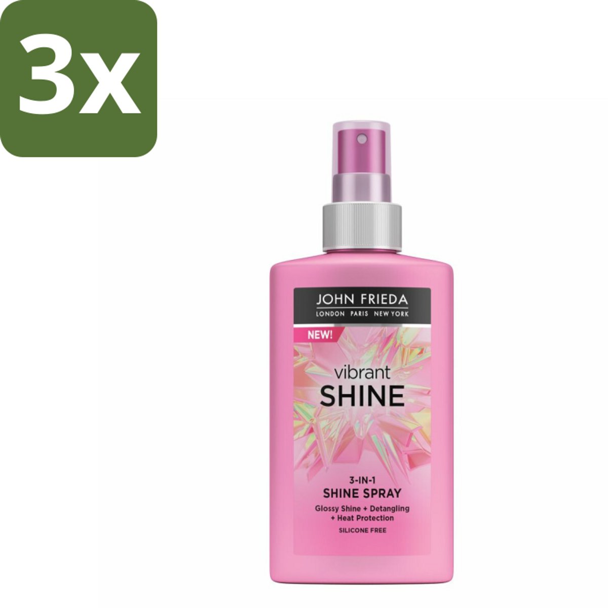 John Frieda – Haarspray – Vibrant Shine Colour 3-in-1 Shine Spray – Glansversterkend – 150 ml - Bulkverpakking - 3 stuks