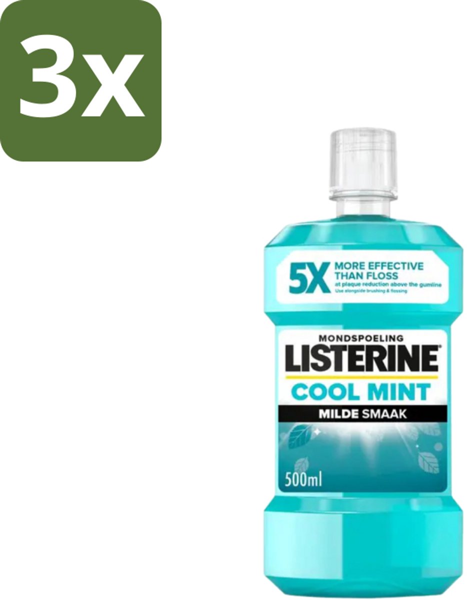 Listerine – Mondwater – Cool Mint – Milde smaak zonder alcohol – 500 ml - Bulkverpakking - 3 stuks