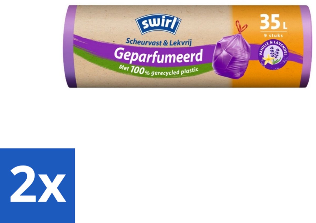 Swirl – Pedaalemmerzakken – Trekband Geparfumeerd Vanille & Lavendel – 35 L – 9 zakken - Voordeelverpakking - 2 stuks