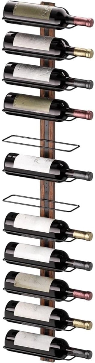 Klarven® Wijnrek Muur Zwart - Wandmontage voor keuken, eetkamer of thuisbar - Horizontale opslag houdt kurk vochtig - Modern design - B 35 x D 12 x H 33 cm