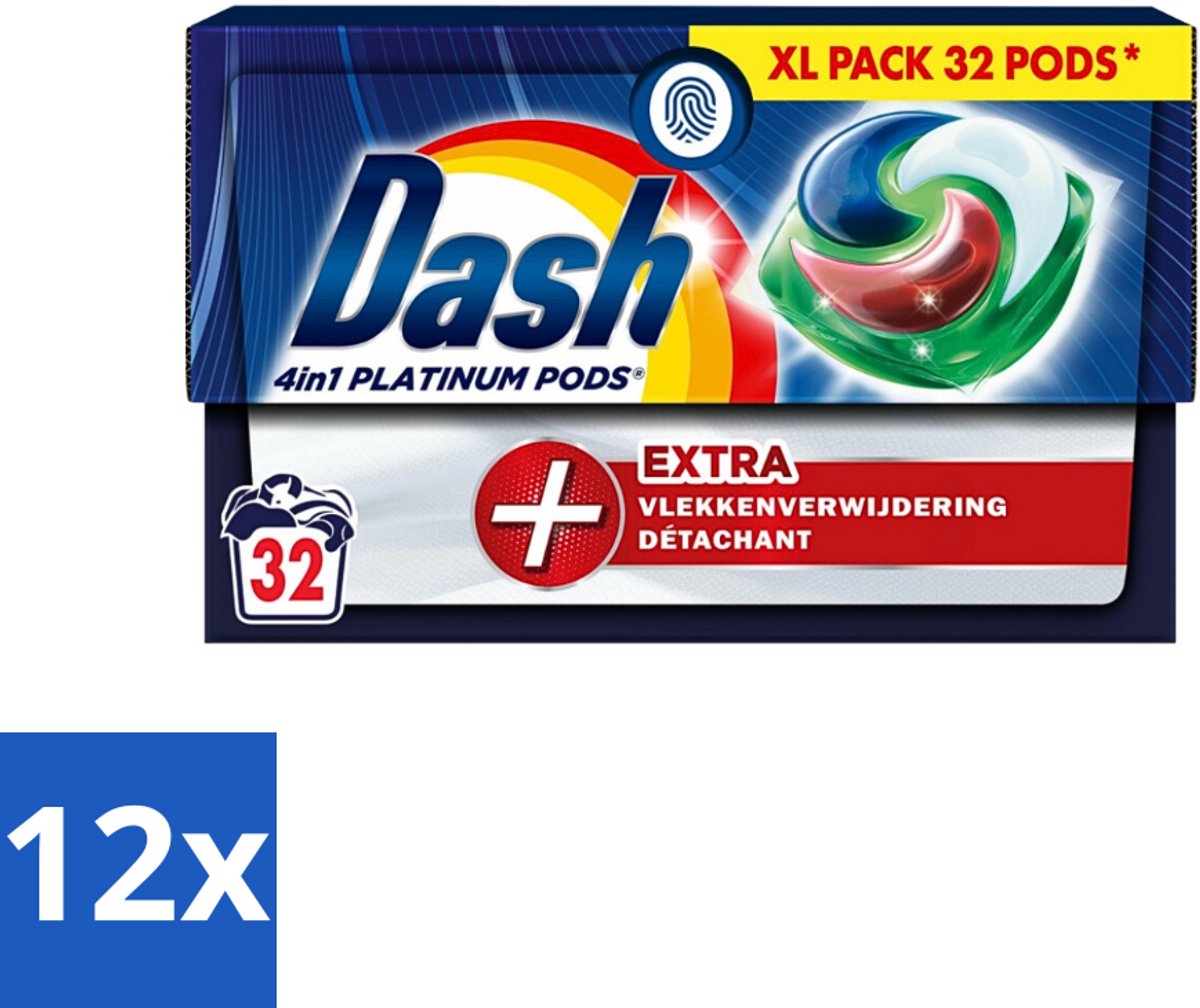 Dash - 4in1 Pods +Extra Vlekkenverwijderaar - Wasmiddelcapsules - Intensieve Reiniging - 32 Wasbeurten - Voordeelverpakking - 12 stuks