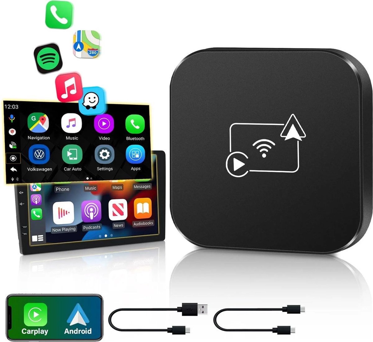 Carplay Dongle - Carplay Draadloos - geschikt voor Apple CarPlay & Android Auto - met 5GHz Wifi - Plug en Play - Snelle transmissie - Mini draadloze Carplay-adapter - Gemakkelijk te gebruiken