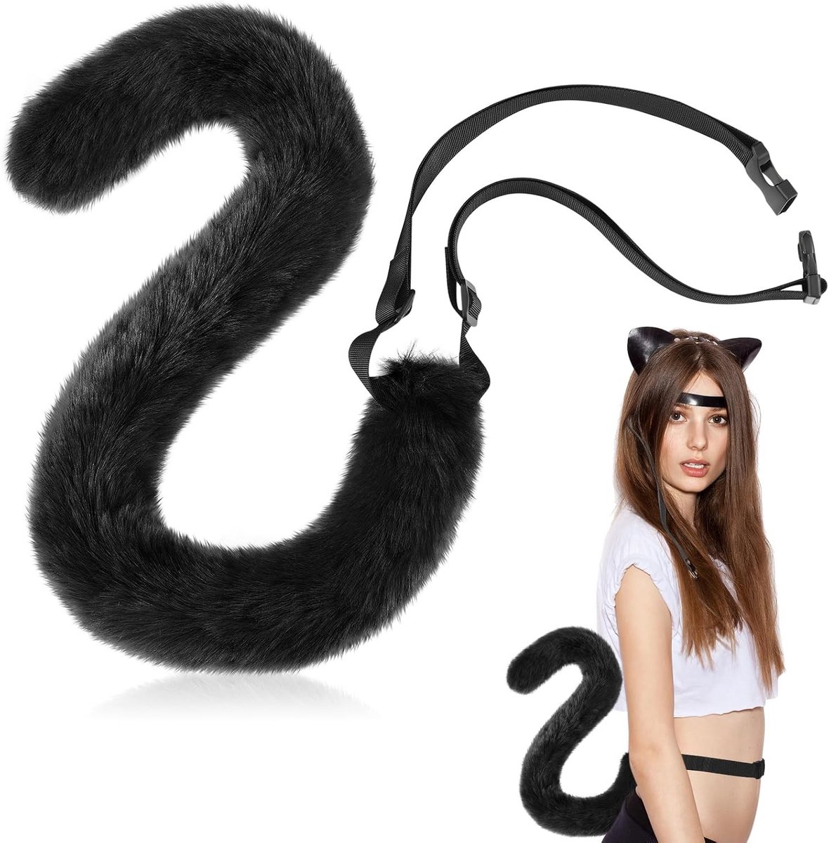 Fluffy Katstaart Cosplay Accessoire voor Dames - Nepbont Katstaart voor Halloween en Feestjes