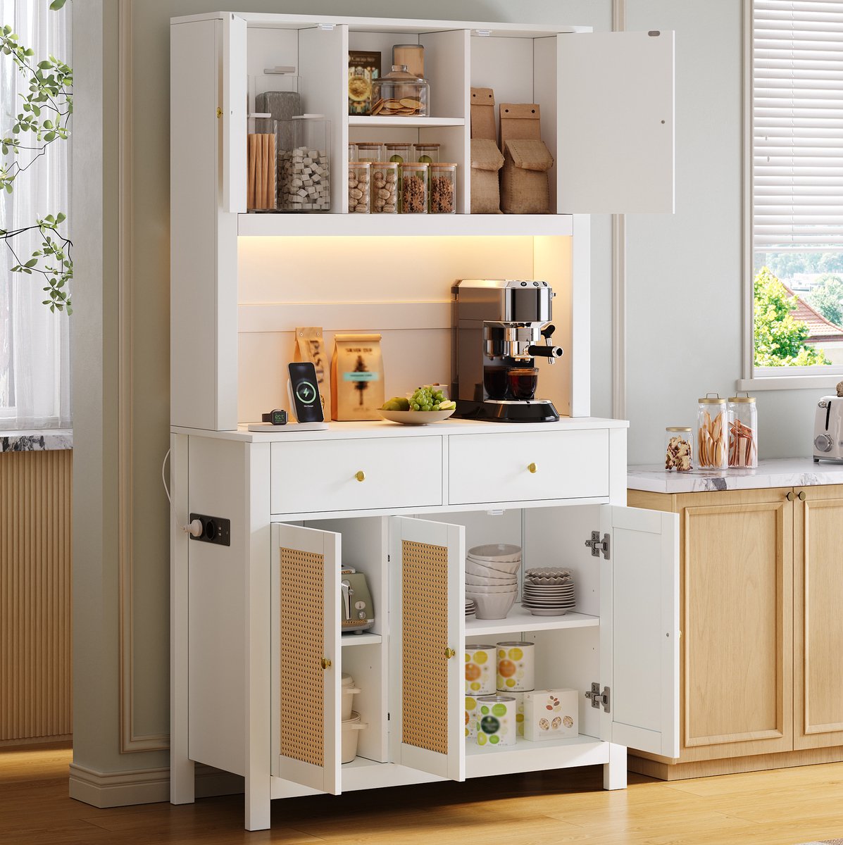 COVREO Keukenkast 100 x 40 x 180 cm wit MDF, met LED en stopcontact