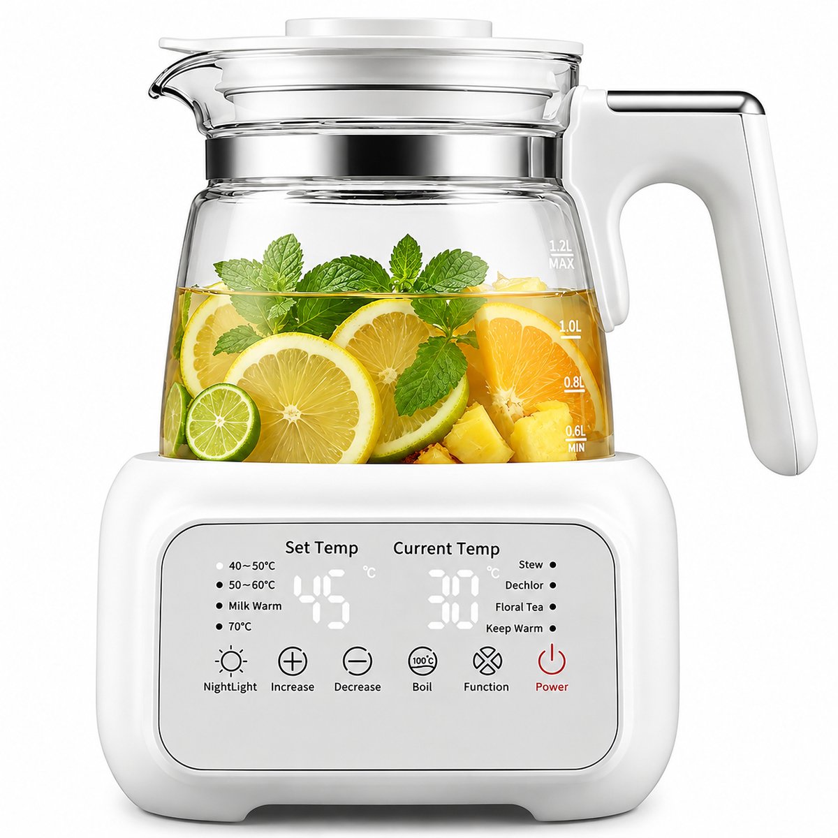 Waterkoker Glas 1,3L 800W – Temperatuurregelaar – 72U Warmhoudfunctie – LCD Display – Melkverwarmer