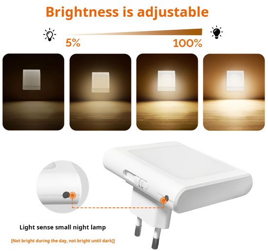 2 Stuks LED Stopcontact Nachtlampje met Dag‑Nacht Sensor - Warm Wit Dimbaar Stekker Nachtlampje - Automatisch Aan/Uit - Geschikt voor Babykamer, Hal, Trap, Slaapkamer en Badkamer van Mrilary — afbeelding 5