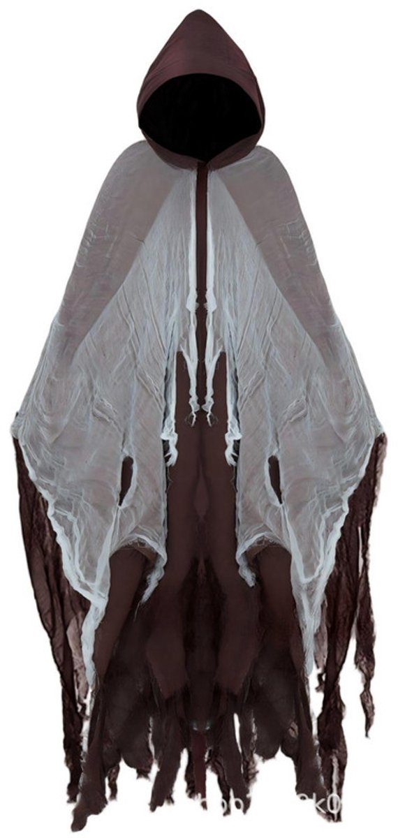 Halloween-cape – Totale lengte inclusief capuchon185 cm – Lengte kledingstuk155 cm – Halloween-mantel – Griezelige mantel – Vampiercape – Spookachtige mantel – Halloween-bovenkleding – Halloween-omslagdoek – Maskerademantel – Kostuumcape