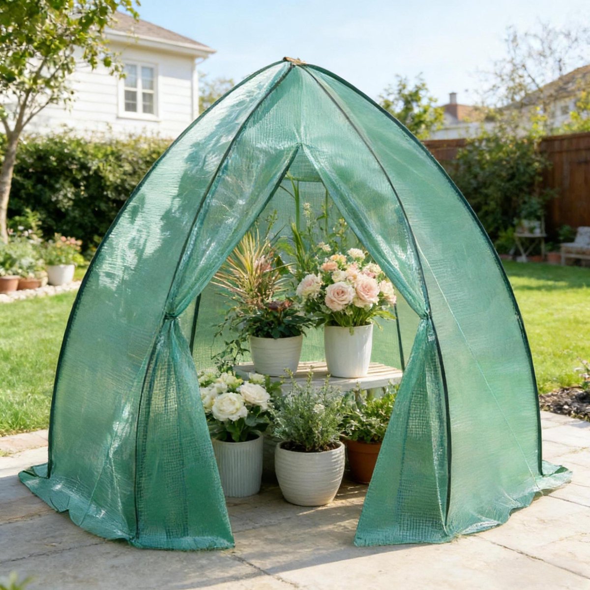 MODENUIT Tuinkas 240 x 200 x 240 cm - Conische Structuur Met Ritsdeur - Voor Tuin En Kweek - Staal - Groen