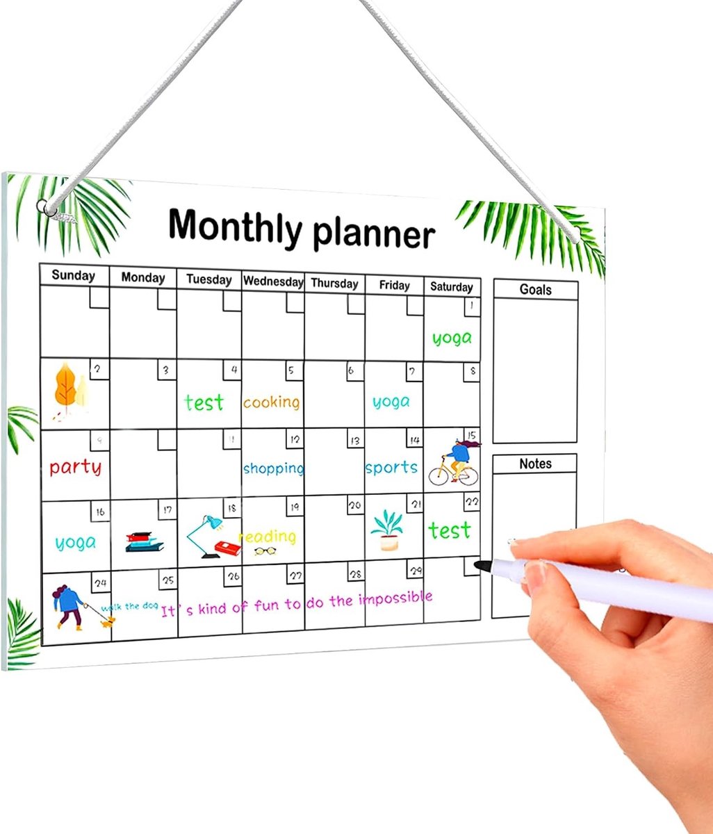 Maandplanner - Transparant - 30 x 20 cm - Afwasbare Acryl Whiteboard - Voor Kantoor, School en Keuken