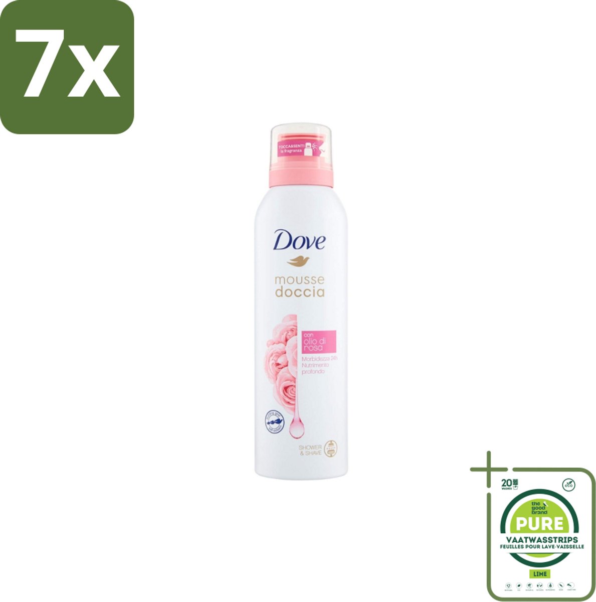 7 x Dove – Douchefoam – Rose Oil – 200 ml - Grootverpakking - Douchefoam - Rozenolie - Huidverzorging - Hydratatie - Schuim