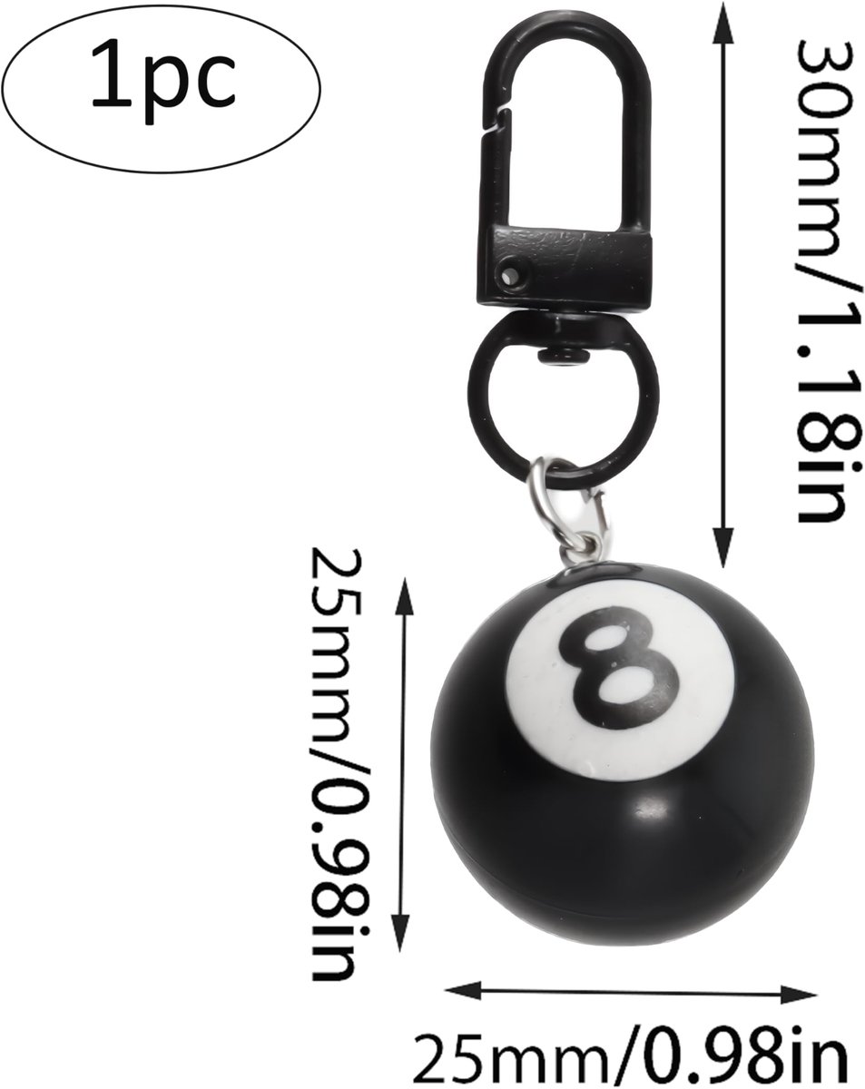 Mewtush Sleutelhanger Met Zwarte Zwembadbal 8 Ballen, Robuust Metaal, Y2K Stijl Voor Zwembad En Biljartfans, Als - ShopVlot