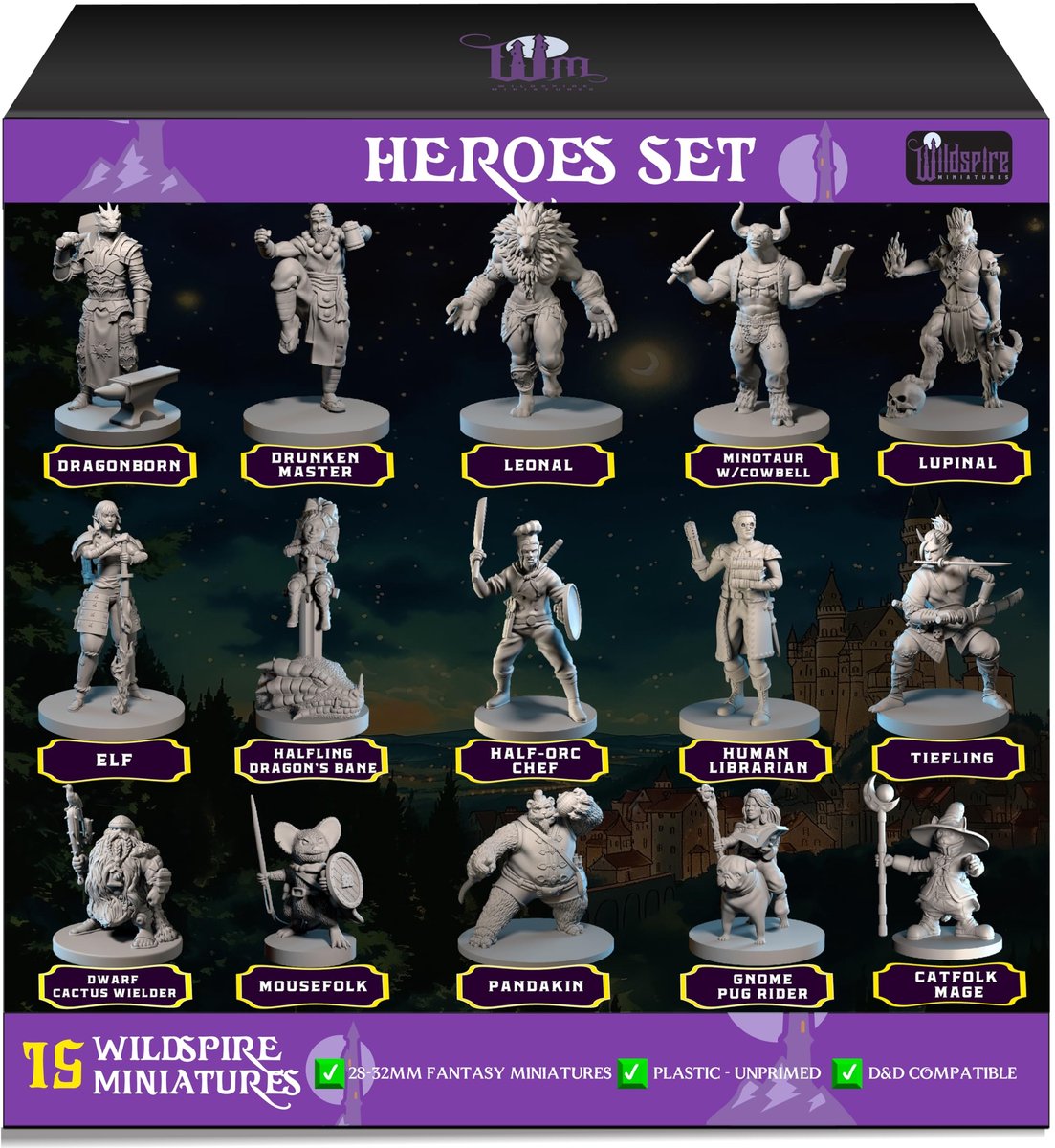 15 Heldenfiguren en NPC-Miniaturen voor DND, Overschilderbare D&D, Dungeon and Dragons Fantasy, Tabletop Rollenspel - ShopVlot