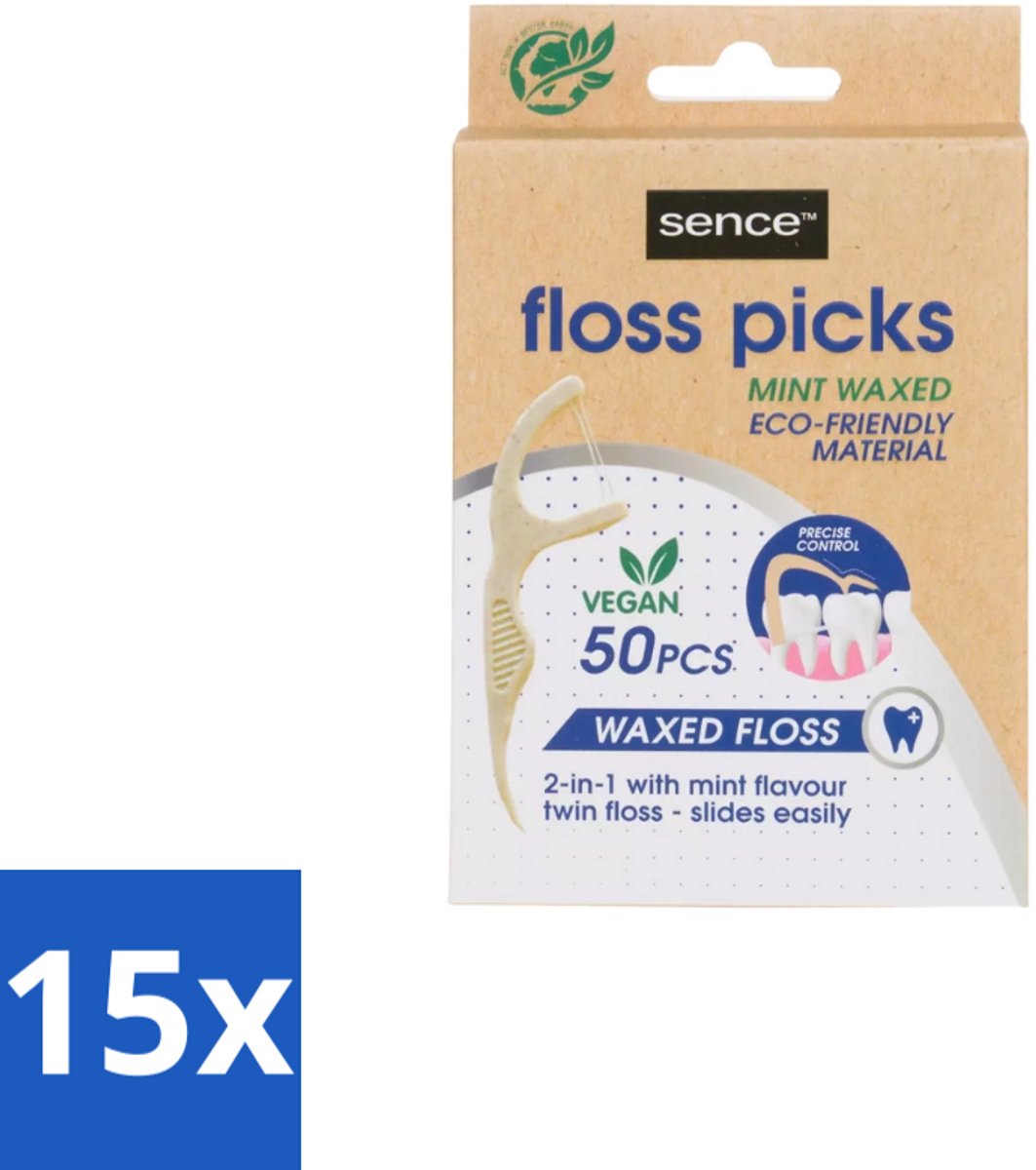 15 x Sence – Flosser – Fresh 2-in-1 Bamboo – 50 Flossers - Mondhygiëne - Flosser - Tandenstoker - Flosdraad - Tandplak
