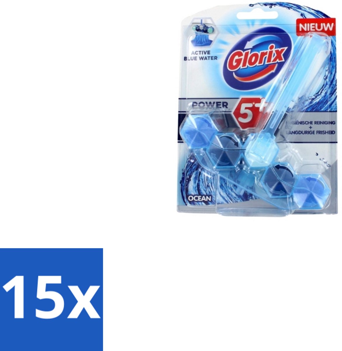 15 x Glorix – Toiletblok – Blauw Water Ocean – Fris - Toiletblok - Blauw Water - Reiniging - Kalkvoorkomend - Fris Toilet
