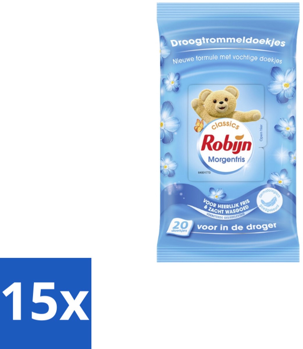 Robijn – Droogtrommeldoekjes – Morgenfris - 20 Doekjes - Bulkverpakking - 15 stuks