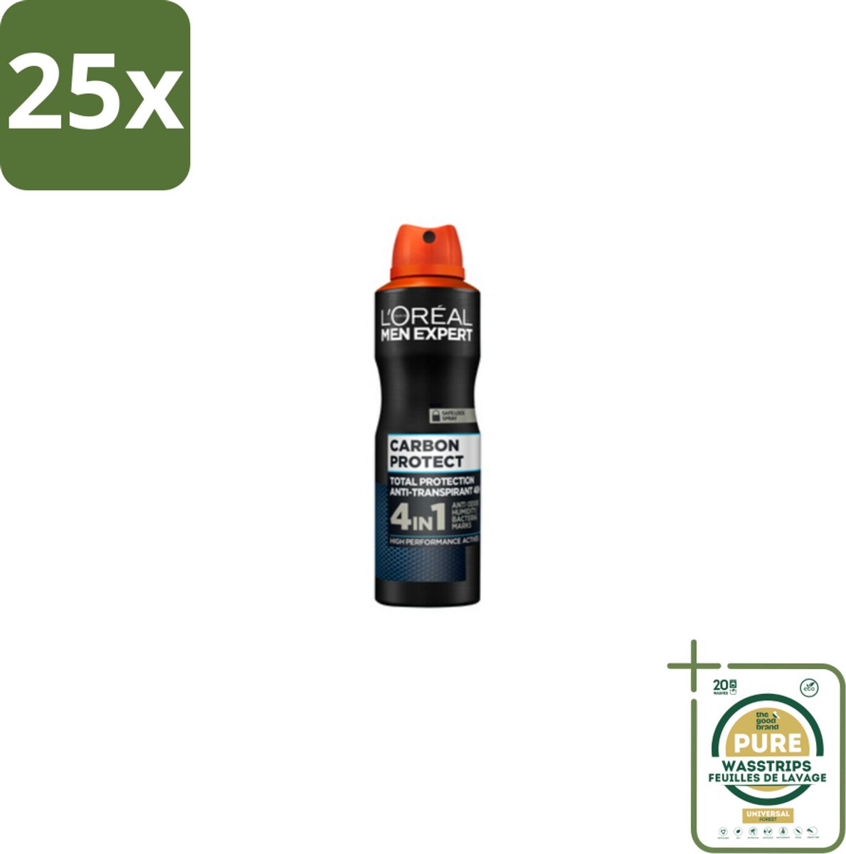25 x L'Oréal Men Expert Deodorant Spray Carbon Protect 150 ml - Grootverpakking - Deodorant Spray - Anti-geur - Anti-vocht - Anti-bacterie - Vlekken Op Kleding