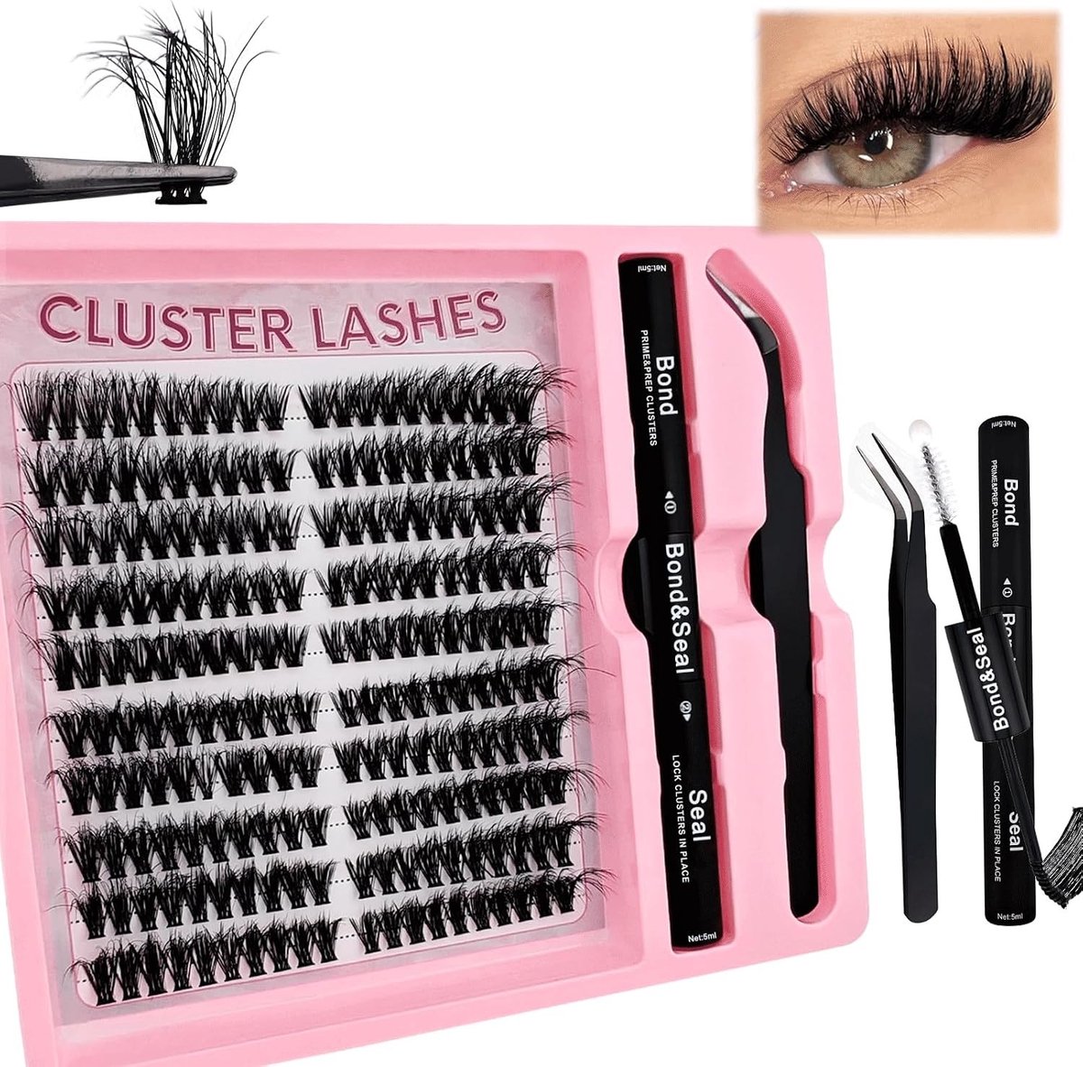 200 Stuks DIY Wimperextensions, 8-16 mm, Gemengde Fluffy Wimpers, Individuele Valse Wimpers, Clusters met Wimperlijm en Pincet voor Beginners, Herbruikbaar, Perfect voor Wimperstyling