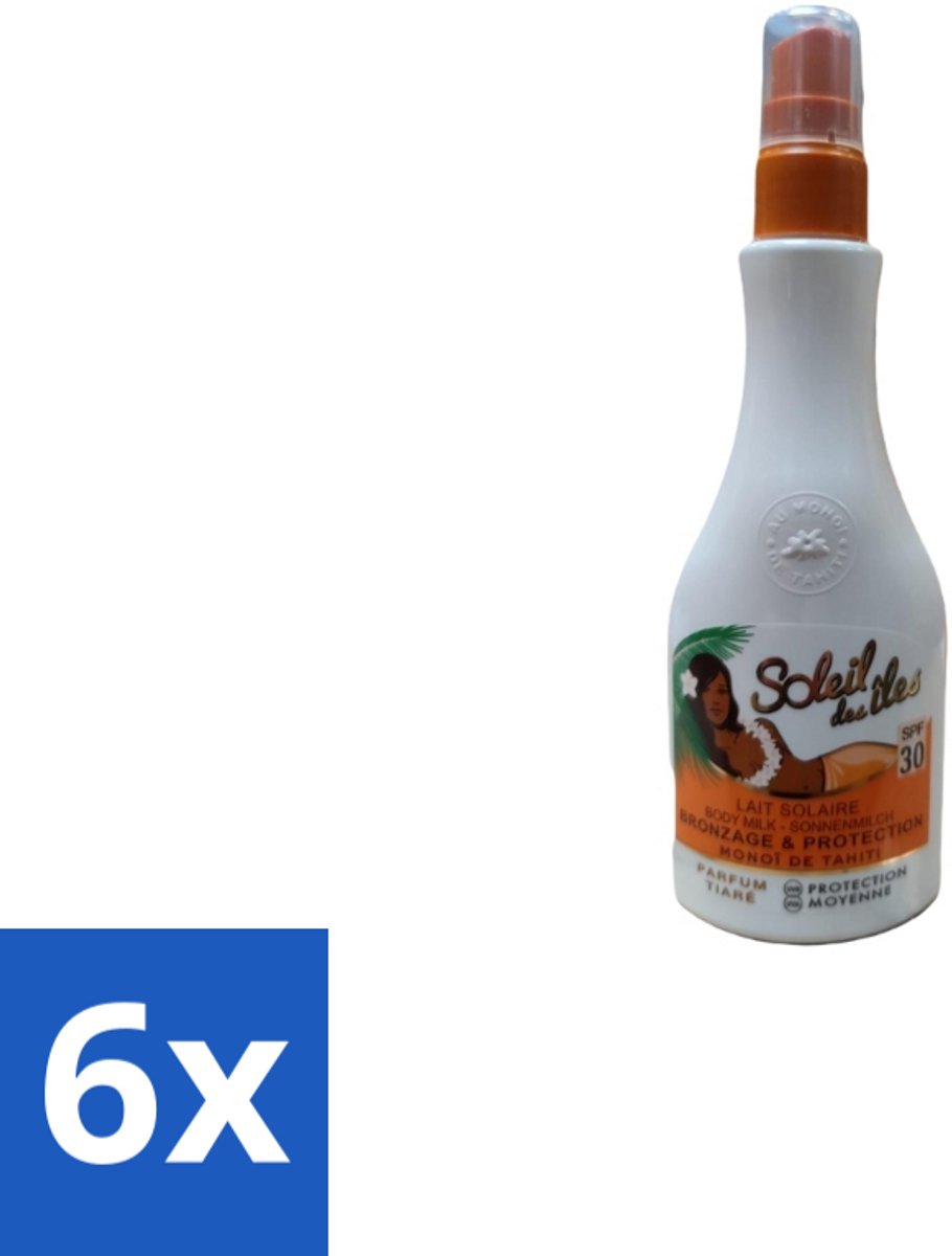 6 x Soleil des Îles – Zonnemelk – Monoï de Tahiti SPF30 – 150 ml - Zonnescherm - Zonnebrandmelk - Monoï Tahiti - Huidbescherming - Zonbescherming