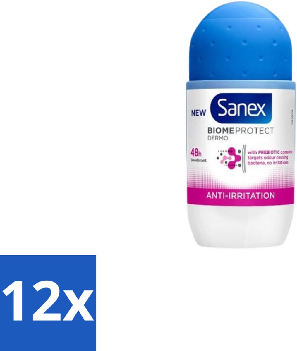 12 x Sanex – Deo Roll-on – BiomeProtect Dermo Anti-Irritation – 50 ml - Gevoelige Huid - Anti-irritatie - Deodorant Roller - Huidmicrobioom - PH Balans