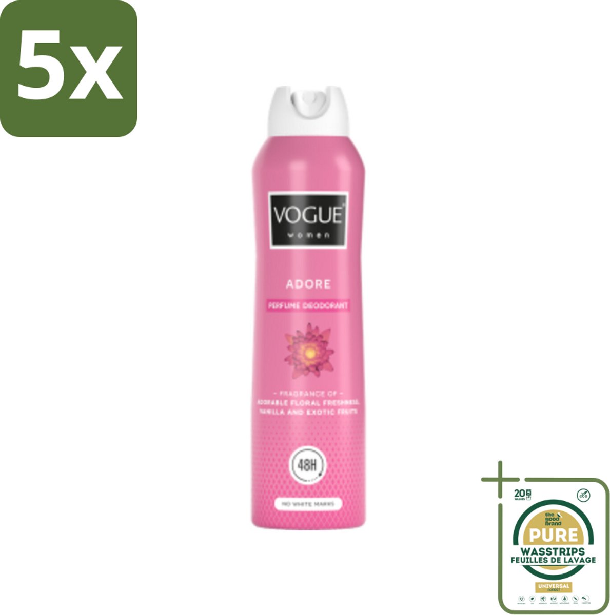 5 x Vogue Adore Parfum Deodorant 150 ml - Grootverpakking - Parfum Deodorant - Parfum En Deodorant - 24 Uur Bescherming - Zweetbescherming - Geur Van Bloemige Frisheid