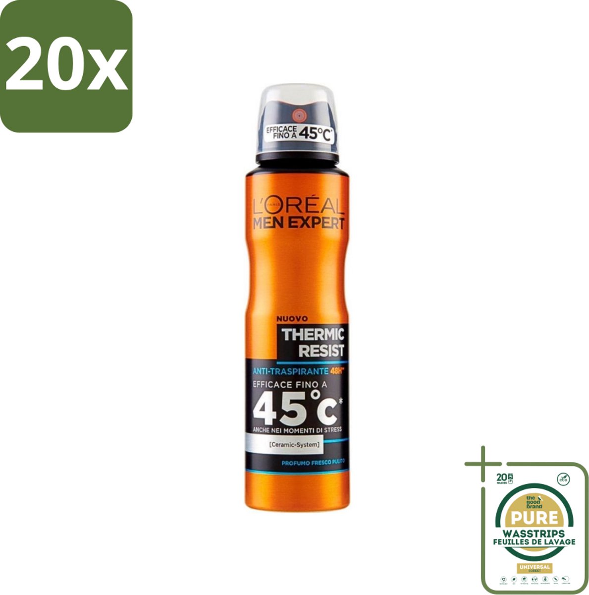 20 x L'Oréal Men Expert Deo Spray - Deodorant - Thermic Resist - 150 ml - Grootverpakking - Deodorant Spray - Thermic Resist - Transpiratie Bescherming - Fris Geur - 48 Uur Bescherming